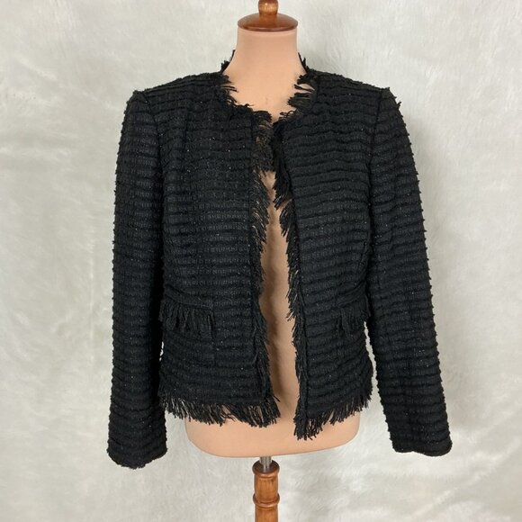 L'Agence Black Metallic Fringe Angelina Tweed Blazer 10 - Picture 1 of 9